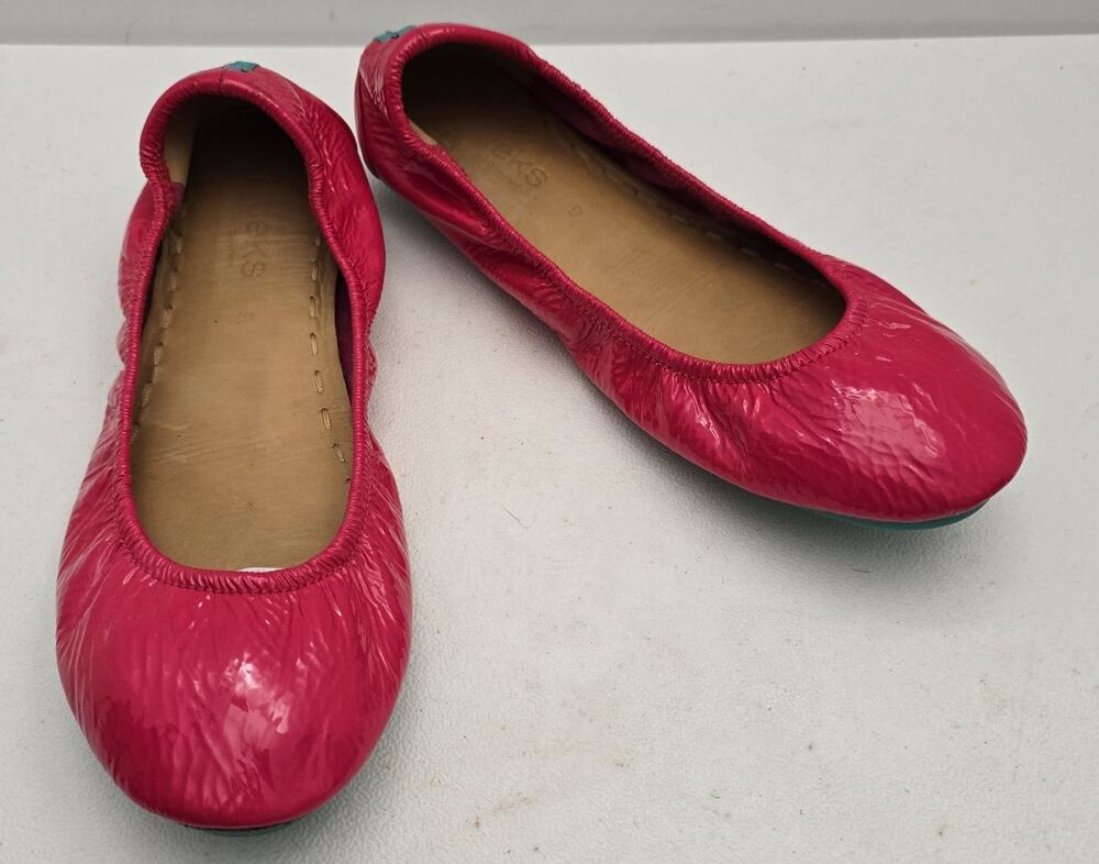 Tieks by Gavrieli Neon Hot Pop Pink Ballet Flats Patent Leather 9 Scrunch RARE